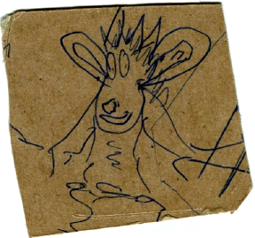 An unknown co-worker's doodle, late 1992. I re-drew this for the cover of Gyrofrog No. 3 (unissued).